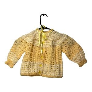 Baby Hand Knit Yellow Cream Sweater Handmade Artisan Size 3-6 Months